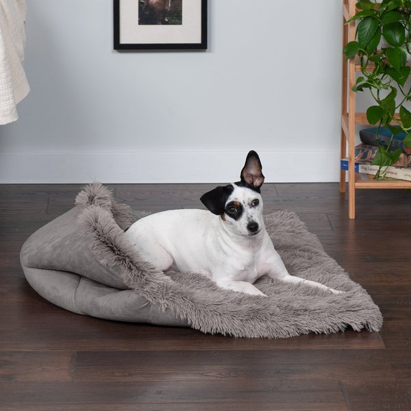 FurHaven Self-Warming Convertible Cuddle Mat Bolster Cat & Dog Bed, Large, Gray slide 1 of 10
