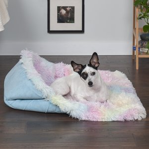 FurHaven Self-Warming Convertible Cuddle Mat Bolster Cat & Dog Bed, Large, Rainbow