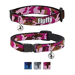Buckle-Down Personalized Breakaway Cat Collar with Bell, Pink Camo
