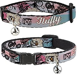 Buckle-Down Personalized Breakaway Cat Collar with Bell, Flowers & Filigree