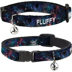 Buckle-Down Personalized Breakaway Cat Collar with Bell, Galaxy Collage