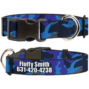 Buckle-Down Polyester Personalized Dog Collar, Blue Camo, Large