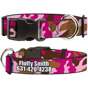 Buckle-Down Polyester Personalized Dog Collar, Pink Camo, Large