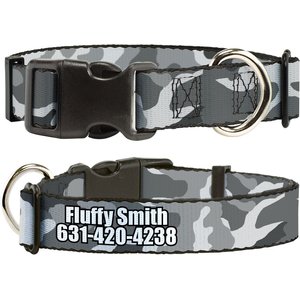 Buckle-Down Polyester Personalized Dog Collar, White Camo, Medium
