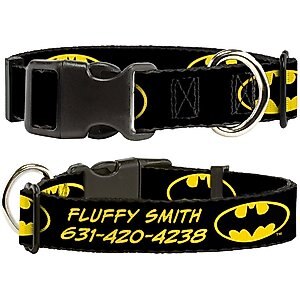 Buckle-Down DC Comics Batman Shield Polyester Personalized Dog Collar, Small