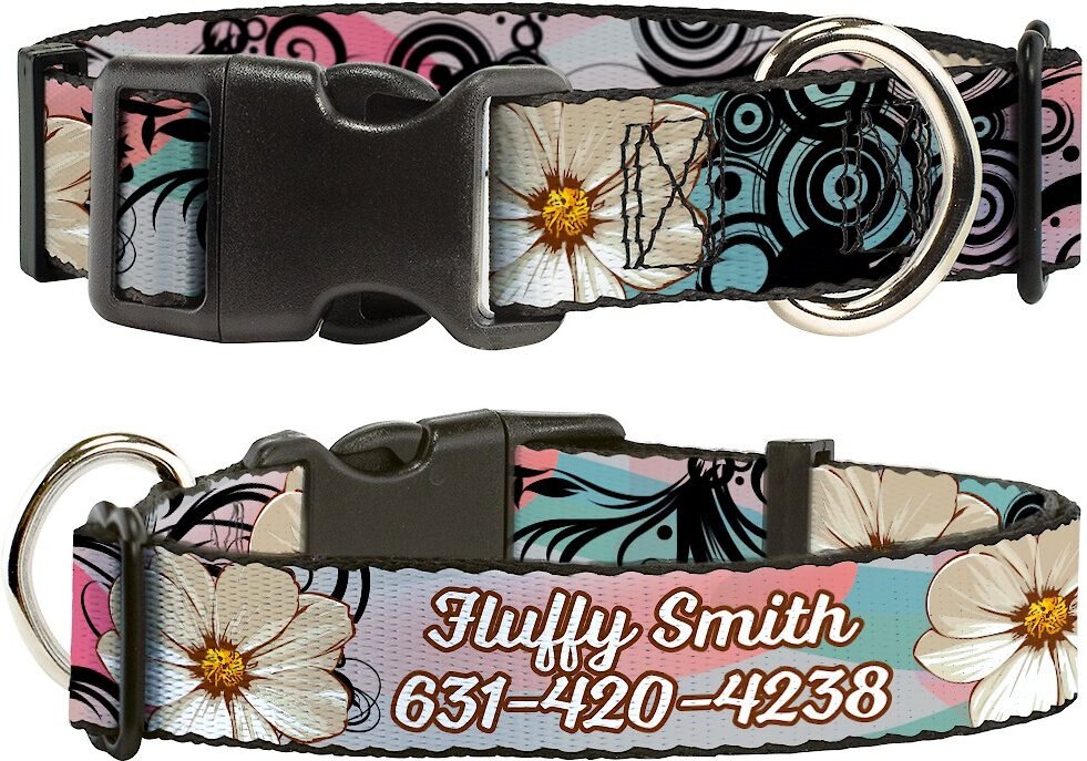 BUCKLEDOWN Polyester Personalized Dog Collar, Flowers, Small