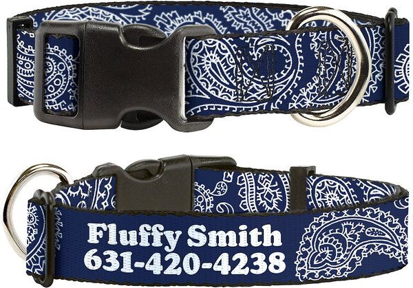 Buckle-Down Polyester Personalized Dog Collar, Paisley Blue & White, Small slide 1 of 7