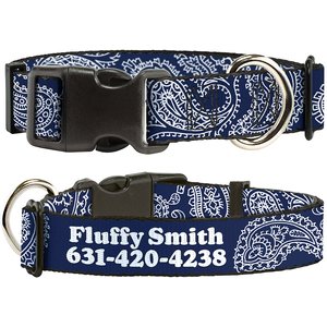 Buckle-Down Polyester Personalized Dog Collar, Paisley Blue & White, Small