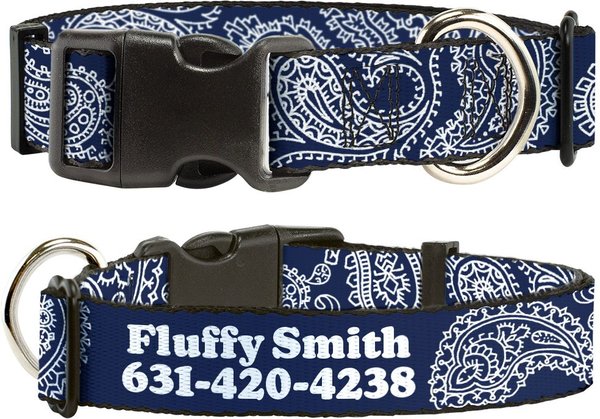 Buckle-Down Polyester Personalized Dog Collar, Paisley Blue & White, Medium slide 1 of 7