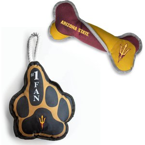 Littlearth NCAA Licensed Super Fan Plush & Squeaky Tug Bone Dog Toys, Arizona State Sun Devils
