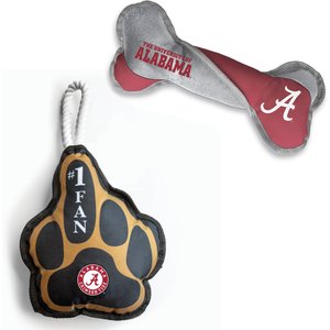 Littlearth NCAA Licensed Super Fan Plush & Squeaky Tug Bone Dog Toys, Alabama Crimson Tide