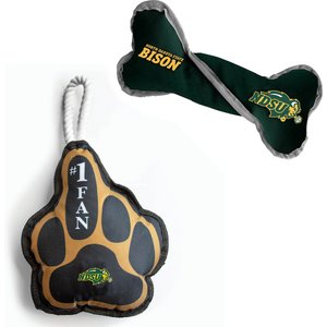 Littlearth NCAA Licensed Super Fan Plush & Squeaky Tug Bone Dog Toys, North Dakota State Bison