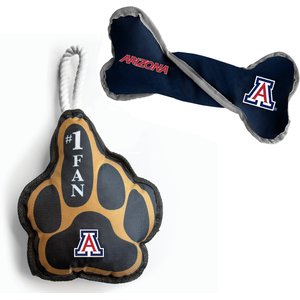 Littlearth NCAA Licensed Super Fan Plush & Squeaky Tug Bone Dog Toys, Arizona Wildcats