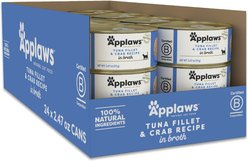 Applaws Tuna Fillet with Crab in Broth Wet Cat Food, 2.47-oz can, case of 24