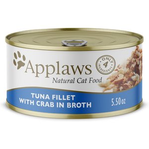 Applaws Tuna Fillet with Crab in Broth Wet Cat Food, 5.5-oz can, case of 24