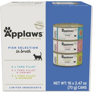 Applaws Fish Selection in Broth Variety Pack Wet Cat Food, 2.47-oz can, case of 16