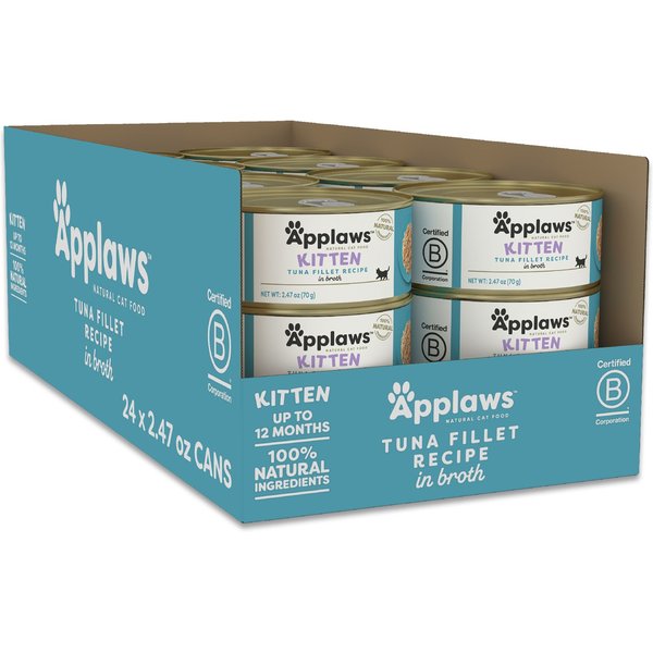 Applaws Vitality Tuna Fillet & Shrimp In Broth Grain-Free Wet Cat Food, 2.47-oz can, case of 24