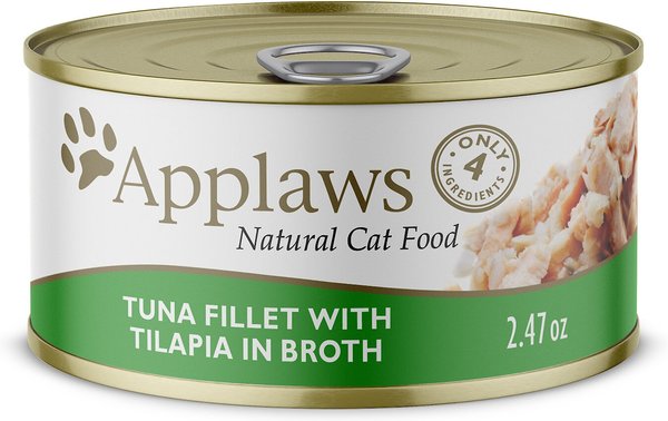 Applaws Tuna Fillet with Tilapia in Broth Wet Cat Food, 2.47-oz can, case of 24 slide 1 of 7