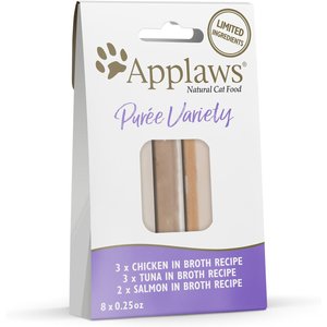 Applaws Puree Variety Pack Grain-Free Lickable Cat Treats, 0.25-oz pouch, case of 8, 10 count
