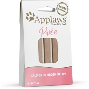 Applaws Puree Salmon Grain-Free Lickable Cat Treats, 8 count, 0.25-oz pouch, case of 10