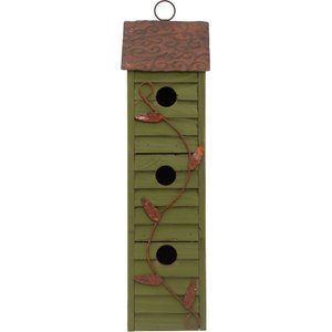 Glitzhome Distressed Solid Wood Birdhouse, Green