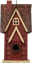 Glitzhome Distressed Solid Wood Cottage Birdhouse, Red