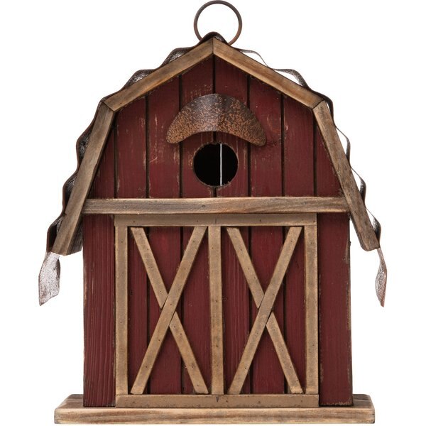 Glitzhome Wood Barn Garden Birdhouse, Red