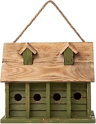 Glitzhome Wood Distressed Garden Birdhouse, Green
