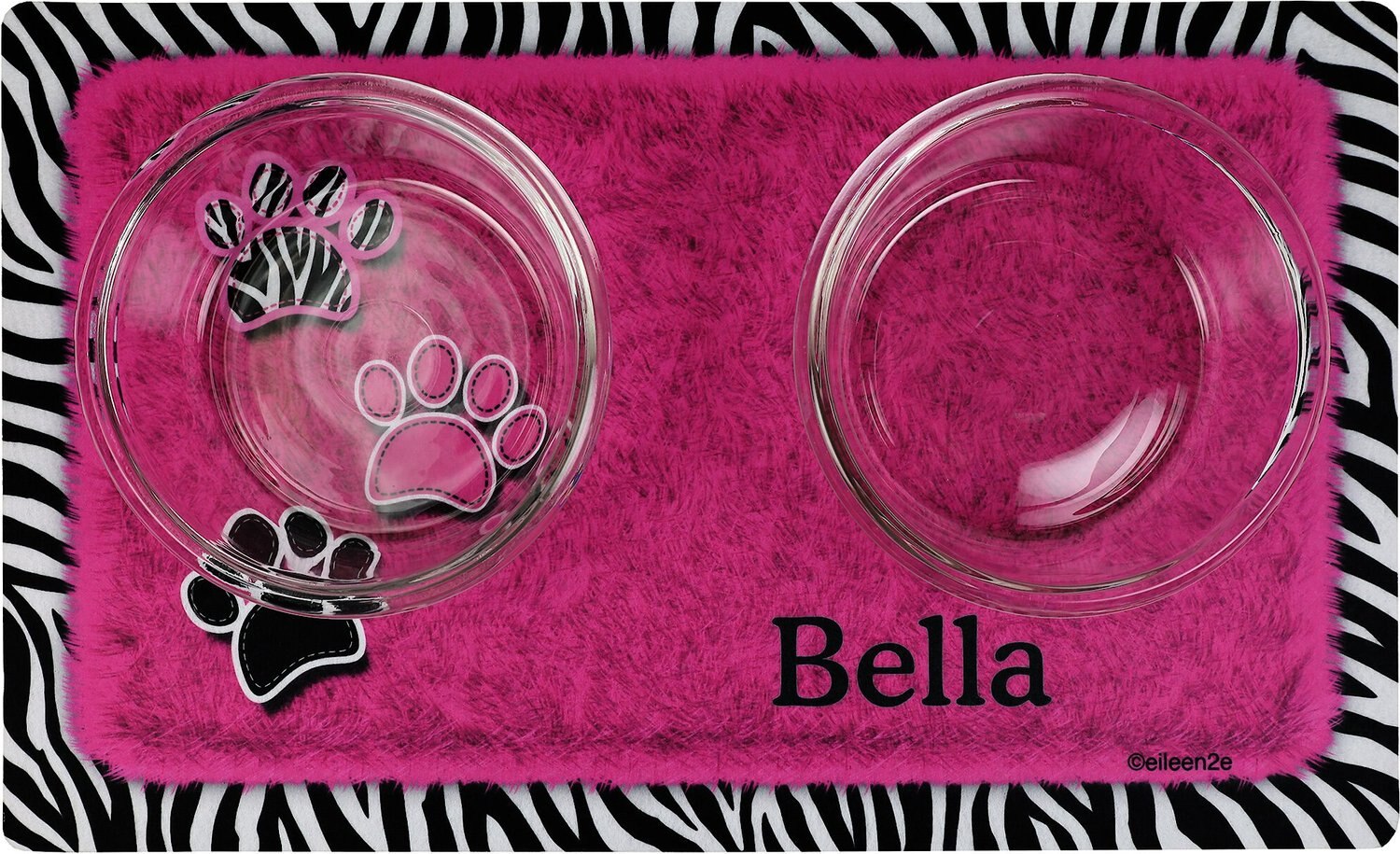 Drymate Zebra Paws Personalized Dog & Cat Placemat, Pink