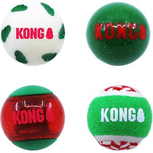 KONG Occasions Holiday Squeaky Ball Dog Toy, 4 count