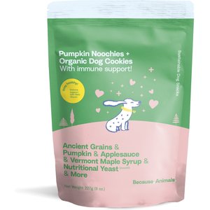 Because Animals Pumpkin Noochies + Organic Dog Cookies Ancient Grains, Pumpkin, Applesauce, Vermont Maple Syrup & Nutritional Yeast Dog Treats, 8-oz bag