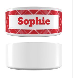 Frisco Personalized Plaid Ceramic Dog Bowl, 2.75 cup