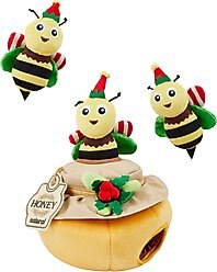 Frisco Holiday Bee Merry Hide & Seek Puzzle Plush Squeaky Dog Toy, Small/Medium
