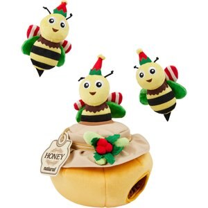 Frisco Holiday Bee Merry Hide & Seek Puzzle Plush Squeaky Dog Toy, Small/Medium