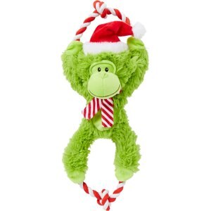 Frisco Holiday Monkey Plush with Rope Squeaky Dog Toy, Medium
