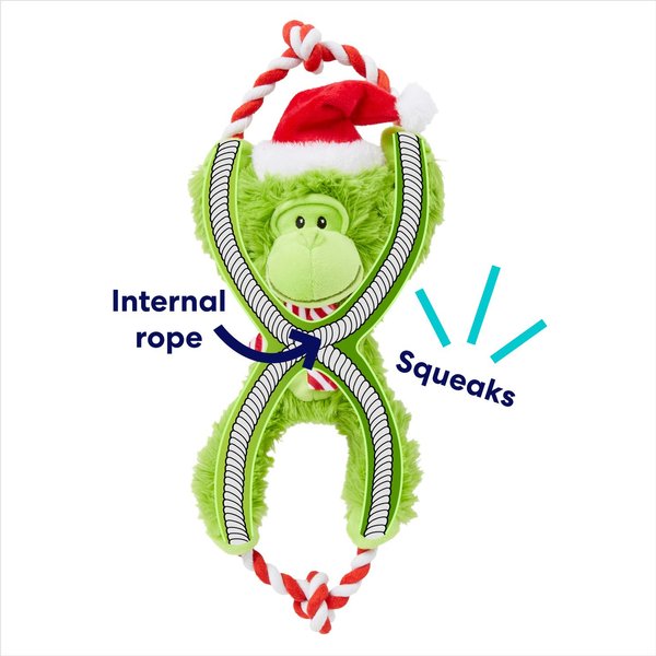 Show full view: Frisco Holiday Plush with Rope Squeaky Dog Toy, Monkey, Medium/Large slide 3 of 9