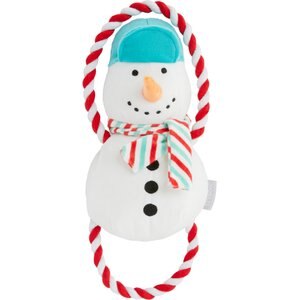 Frisco Holiday Snowman Plush with Rope Squeaky Dog Toy