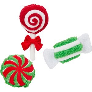 Frisco Holiday Candy Plush Squeaky Dog Toy, 3 count