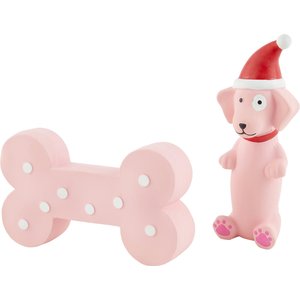 Frisco Holiday Pink Bundle Latex Squeaky Puppy Toy, 2 count