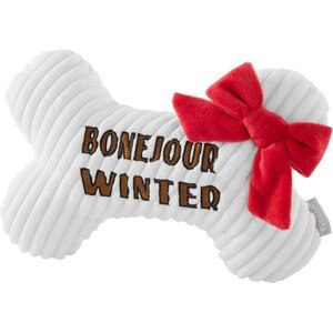 Frisco Holiday Cozy Message Plush Squeaky Bone Dog Toy
