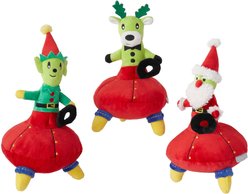 Frisco Holiday Santa & Friends UFO Plush Squeaky Dog Toy, 3 count
