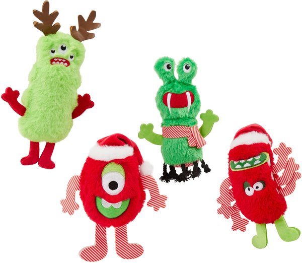 Frisco Holiday Friendly Monsters Plush Squeaky Dog Toy, 4 count slide 1 of 4