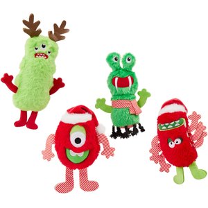 Frisco Holiday Friendly Monsters Plush Squeaky Dog Toy, 4 count