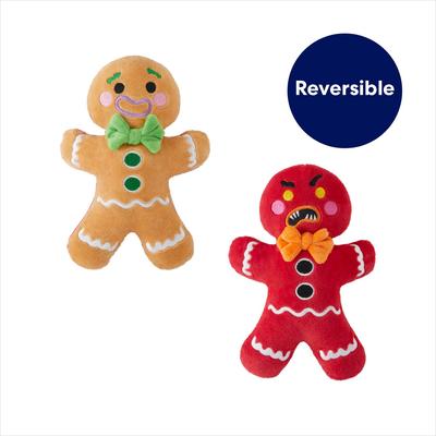 Show full view: Frisco Holiday Naughty or Nice Gingerbread Man Reversible Plush Squeaky Dog Toy, Small/Medium slide 3 of 8