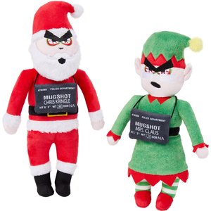 Frisco Holiday Bad Santa & Elf Plush Squeaky Dog Toy, 2 count