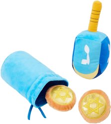 Frisco Holiday Dreidle & Coins Plush Squeaky  Dog Toy, 4 count