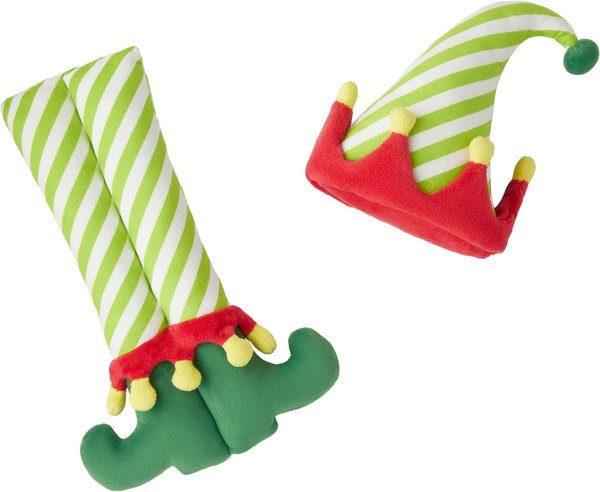 Frisco Holiday Elf Legs & Hat Plush Squeaky Dog Toy, 2 count slide 1 of 4