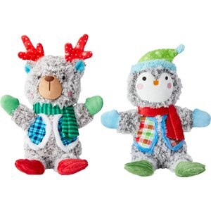 Frisco Holiday Penguin & Deer Plush Squeaky Dog Toy, 2 count