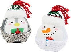 Frisco Holiday Penguin & Snowman Plush Squeaky Dog Toy, Small, 2 count