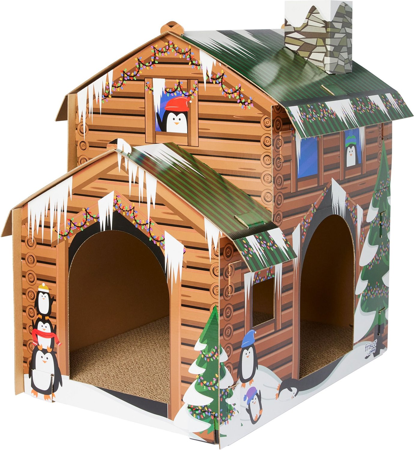 FRISCO Holiday Log Cabin Cardboard Cat House